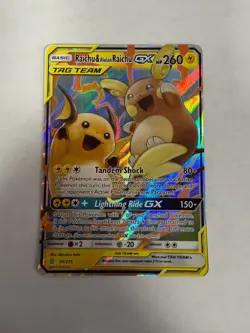 Pokemon Raichu & Alolan Raichu GX Ultra Rare Full Art TAG TEAM Holo 54/236 - Image 1