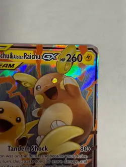 Pokemon Raichu & Alolan Raichu GX Ultra Rare Full Art TAG TEAM Holo 54/236 - Image 3