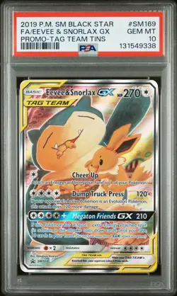 2019 POKEMON SM BLACK STAR PROMO #SM169 FULL ART/EEVEE & SNORLAX GX PSA 10 - Image 1