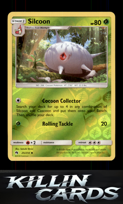 Reverse Holofoil Silcoon 25/214 Pokemon Uncommon SM - Lost Thunder Card NM - Image 1
