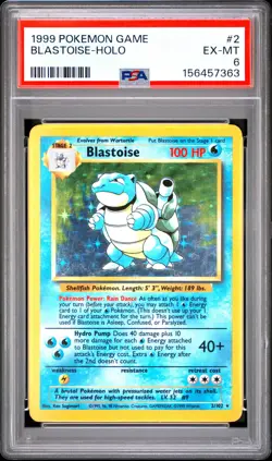 1999 POKEMON BASE SET UNLIMITED #2 BLASTOISE-HOLO PSA 6 - Image 1