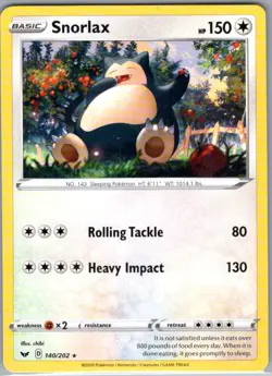 Snorlax 140/202 Non Holo SWSH01: Sword & Shield Base Set - Pokemon Card - NM - Image 1