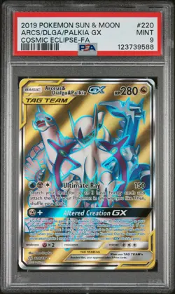 2019 Pokemon Sun Moon Cosmic Eclipse Full Art/Arceus Dialga Palkia GX #220 PSA 9 - Image 1