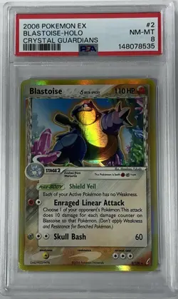 2006 POKEMON EX CRYSTAL GUARDIANS #2 BLASTOISE HOLO PSA 8 - Image 1