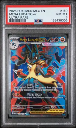 2025 POKEMON MEG EN-MEGA EVOLUTION ULTRA RARE #160 MEGA LUCARIO EX PSA 8 - Image 1