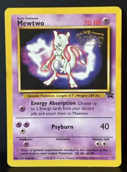 Pokemon Mewtwo #3 Black Star Promo WB WOTC - MP Crease - Image 1
