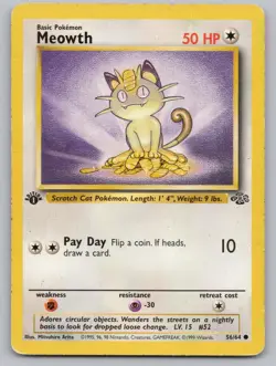 Meowth 56/64 Common Jungle Pokemon 1st Edition HP - Image 1