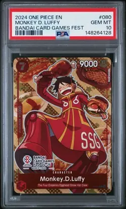 2024 One Piece EN Bandai Card Games Fest Monkey D Luffy #080 PSA 10 GEM MINT - Image 1