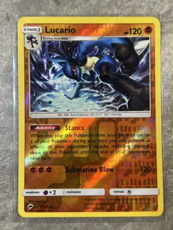 Lucario 71/147 Pokemon TCG Sm-Burning Shadows Reverse Holo Rare (Light Play) - Image 1
