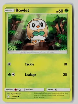 Rowlet 9/149 Common SM Base Set Pokemon NM - Image 1
