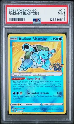 #018 RADIANT BLASTOISE PSA 9 2022 SWORD & SHIELD POKEMON GO - Image 1
