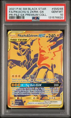 2021 POKEMON SM BLACK STAR PROMO #SM248 FULL ART/PIKACHU & ZEKROM GX PSA 10 - Image 1