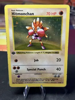 1999 Pokemon Base Set 1st Edition Hitmonchan Shadowless Holo 007/102 LP/MP - Image 2