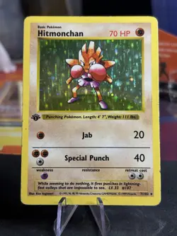 1999 Pokemon Base Set 1st Edition Hitmonchan Shadowless Holo 007/102 LP/MP - Image 4