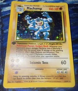 1st Edition WOTC Machamp 8/102 Base Set Holo Rare 1999 100HP - w/ crease - Image 1
