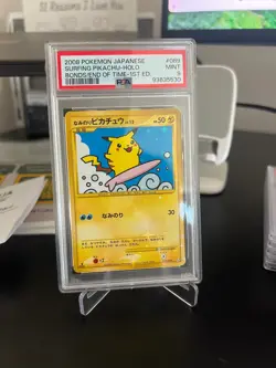2008 POKEMON JAPANESE BONDS TO THE END OF TIME SURFING PIKACHU-HOLO #089 PSA 9 - Image 1