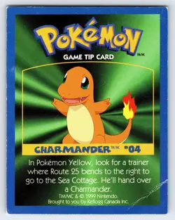 Charmander Game Tip Card 1999 Kellogg's Canada Cereal Pokemon Exclusive Promo Mp - Image 1