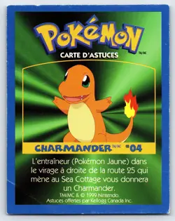 Charmander Game Tip Card 1999 Kellogg's Canada Cereal Pokemon Exclusive Promo Mp - Image 2