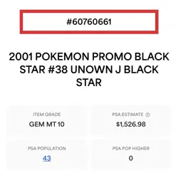 Pokemon Unown J #38 Black Star Promo PSA 10 (Italian) (PSA Mislabel) *POP 43* - Image 3