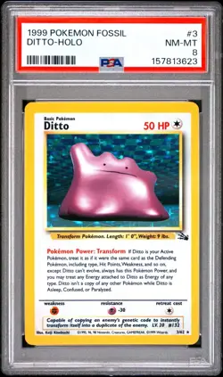 1999 Pokemon Fossil Ditto Holo #3/62 PSA 8 NM-MT WOTC - Image 1