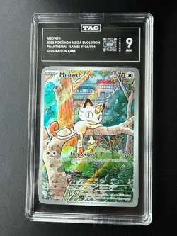 2025 Pokemon Meowth Phantasmal Flames 106/94 Illustration Rare TAG Mint 9 - Image 1