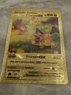 Charmander Charmeleon & Charizard GX Evolution Gold Foil FanArt Pokemon Card - Image 1