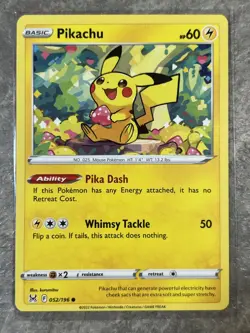 Pikachu 052/196 Pokemon TCG Card Swsh11: Lost Origin Regular (Light Play) 2 - Image 1