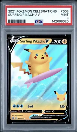 PSA 9-Surfing Pikachu V 2021 Pokemon TCG Celebrations 008 Mint - Image 1