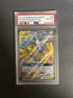 2019 POKEMON HIDDEN FATES FULL ART MOLTRES & ZAPDOS & ARTICUNO GX 66/68 PSA 10 - Image 1