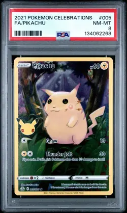 2021 Pokemon Celebrations Pikachu Full Art Holo PSA 8 Mint 005/025 - Image 1
