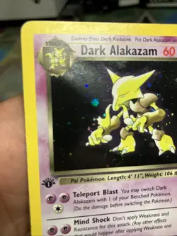 WOTC Pokemon TCG Team Rocket Dark Alakazam 1/82 Holo Rare 1st Edition SWIRL - Image 3
