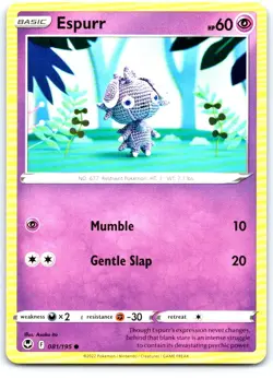 Espurr 081/195 Common Silver Tempest Pokemon Near Mint - Image 1