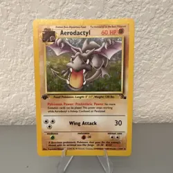 Pokemon TCG Aerodactyl 1/62 Fossil Holo Rare 1st Edition HP 60 English 1999 - Image 1