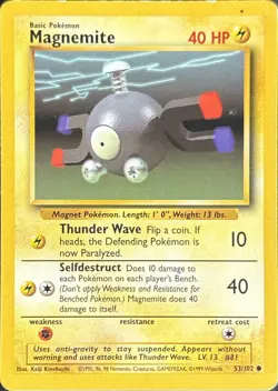 Magnemite 53/102 Common Base Set Unlimited Pokemon Lightly Played - Image 1