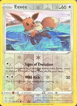 Eevee 052/072 Common Shining Fates Pokemon Reverse Holo Near Mint - Image 1