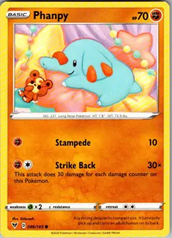 Phanpy Vivid Voltage 086/185 Common Pokemon Near Mint - Image 1