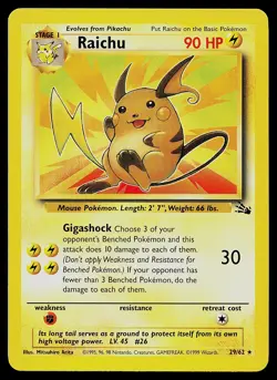 Pokemon Card - Raichu Fossil 29/62 Rare - Image 1