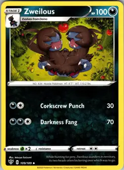 Zweilous Darkness Ablaze 109/189 Uncommon Pokemon Near Mint - Image 1