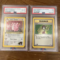 Pokemon TCG 1st Edition Erika's Clefable 3/132 Gym Heroes Holo LOT PSA 8 PSA 3 - Image 1