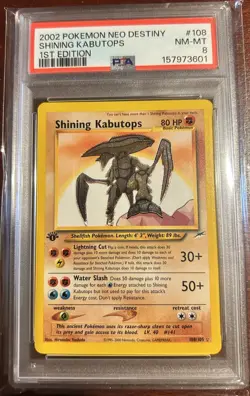 2002 Pokemon TCG Neo Destiny Shining Kabutops 108/105 Holo 1st Ed PSA 8 - Image 1