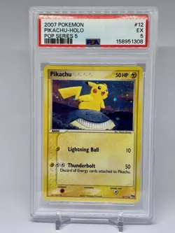 2007 Pokemon Pikachu Holo Pop Series 5 #12 Corrected Back + Swirl PSA 5 - Image 1