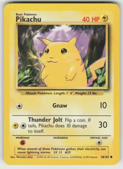 Pikachu 58/102 Common Base Set Unlimited Pokemon Moderately Played - Image 1