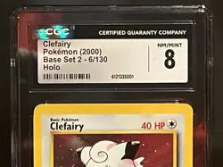 2000 Pokemon Clefairy Base Set 2 Rare Holo 6/130 CGC 8 - Image 2