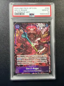 2025 ONE PIECE OP13 #064 CARRYING ON HIS WILL GOL D ROGER ALT ART PSA 10 A3 - Image 1