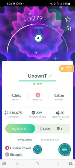 Pokemon Go Shiny Unown T - Image 1