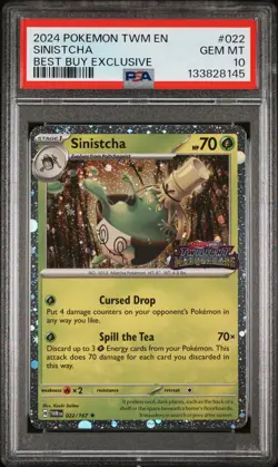 2024 POKEMON TWM EN-TWILIGHT MASQUERADE BEST BUY EXCLUSIVE #022 SINISTCHA PSA 10 - Image 1