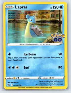 Lapras Holo Rare Pokemon GO 023/078 NM - Image 1