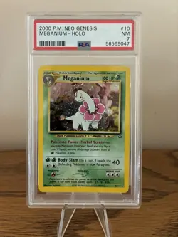 Pokemon TCG Meganium 10/111 Neo Genesis Holo Rare PSA 7 NM Foot Swirl - Image 1