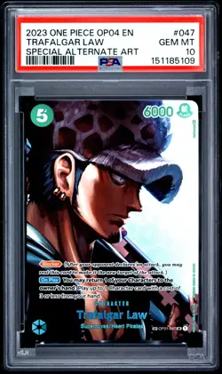 2023 ONE PIECE OP04 KINGDOMS OF INTRIGUE TRAFALGAR LAW SP SPECIAL ALT ART PSA 10 - Image 1