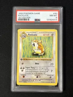 Pokemon Raticate 40/102 (1st Edition) *PSA 8* Shadowless ‘Freshly Graded Card’ - Image 1